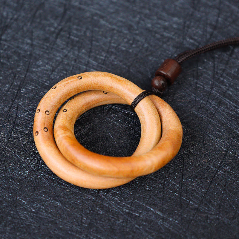 Jujube Wood Yin Yang Necklace with Qiankun Circle for Luck