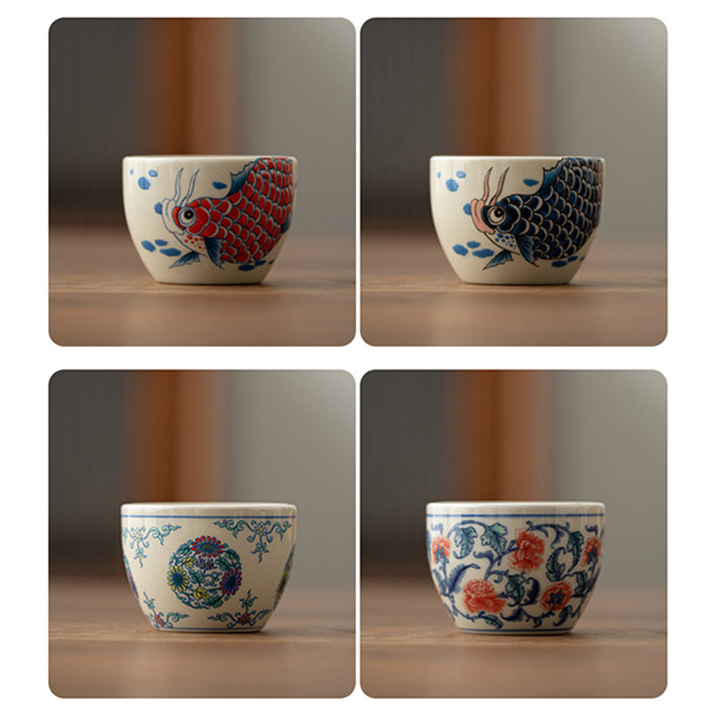 60ml Koi Fish Arowana Ceramic Teacup for Zen Decor