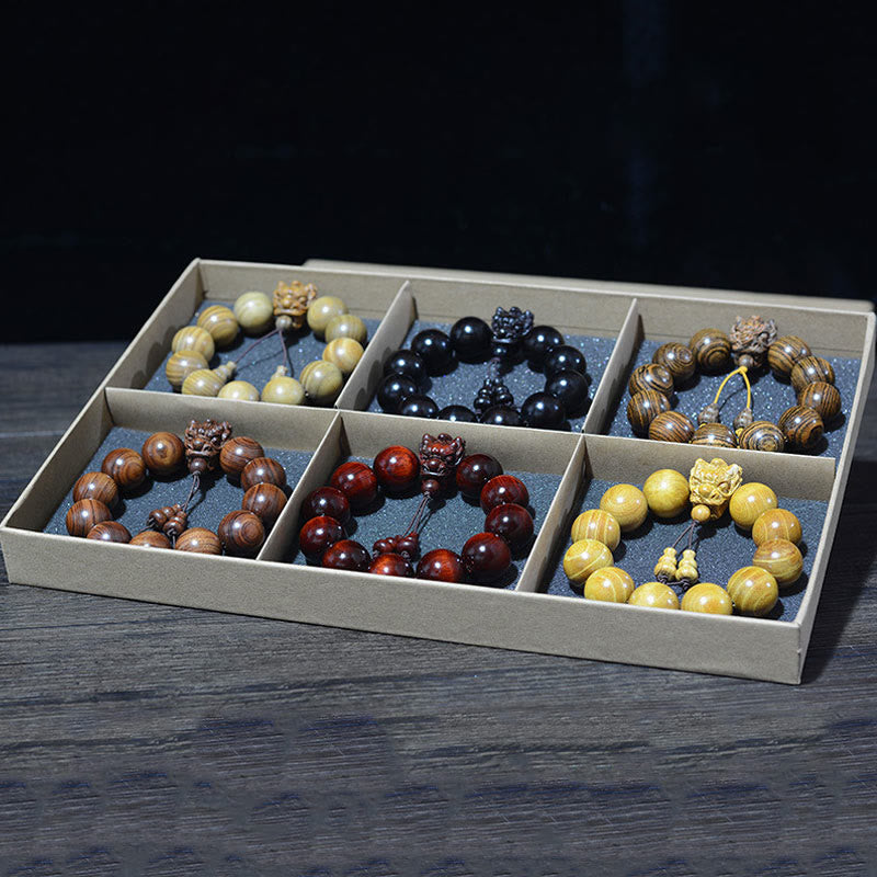 Dragon Carved Protection Bracelet in Rosewood & Sandalwood 20mm Beads