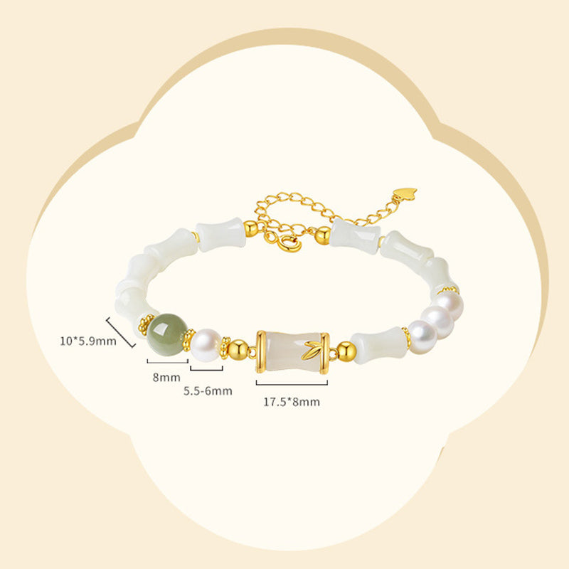 Hetian White Jade Bracelet | Sterling Silver Bamboo Luck Blessing