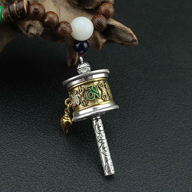 Turquoise Om Mani Padme Hum Prayer Wheel Necklace