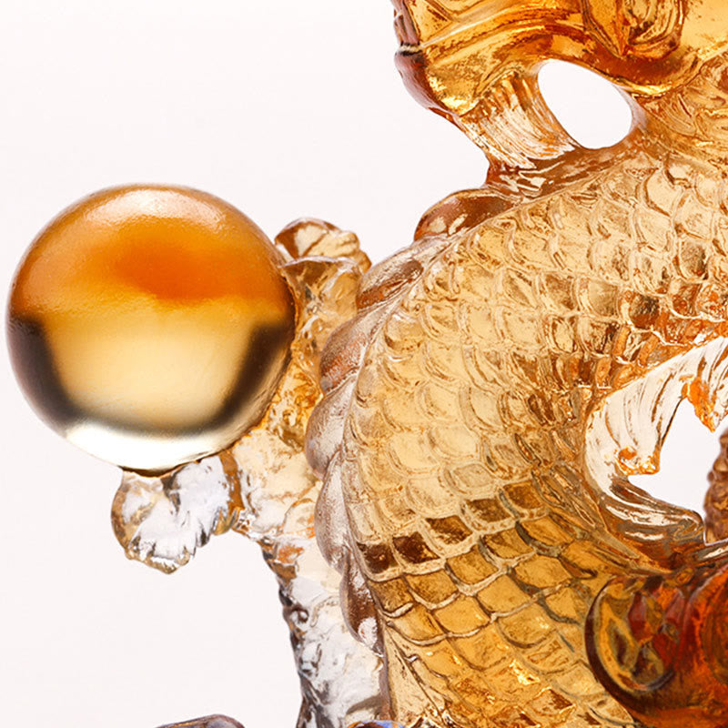 Multicolored Liuli Chinese Dragon Statue 6.3 Inch Feng Shui Piece