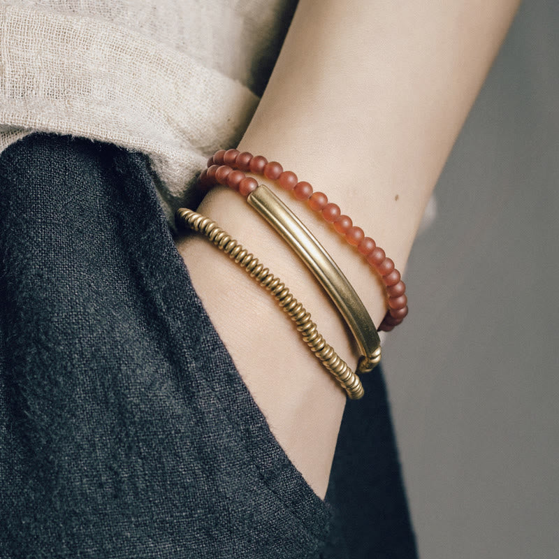 Triple Wrap Agate Stone Protection Copper Bracelet
