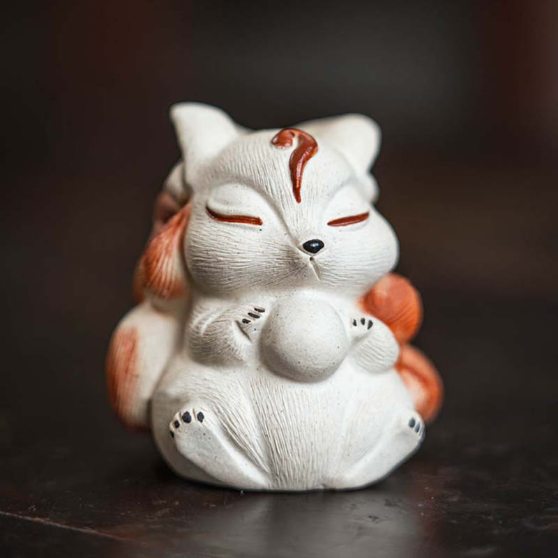 Mini Nine-Tailed Fox Purple Clay Desk Decoration for Zen