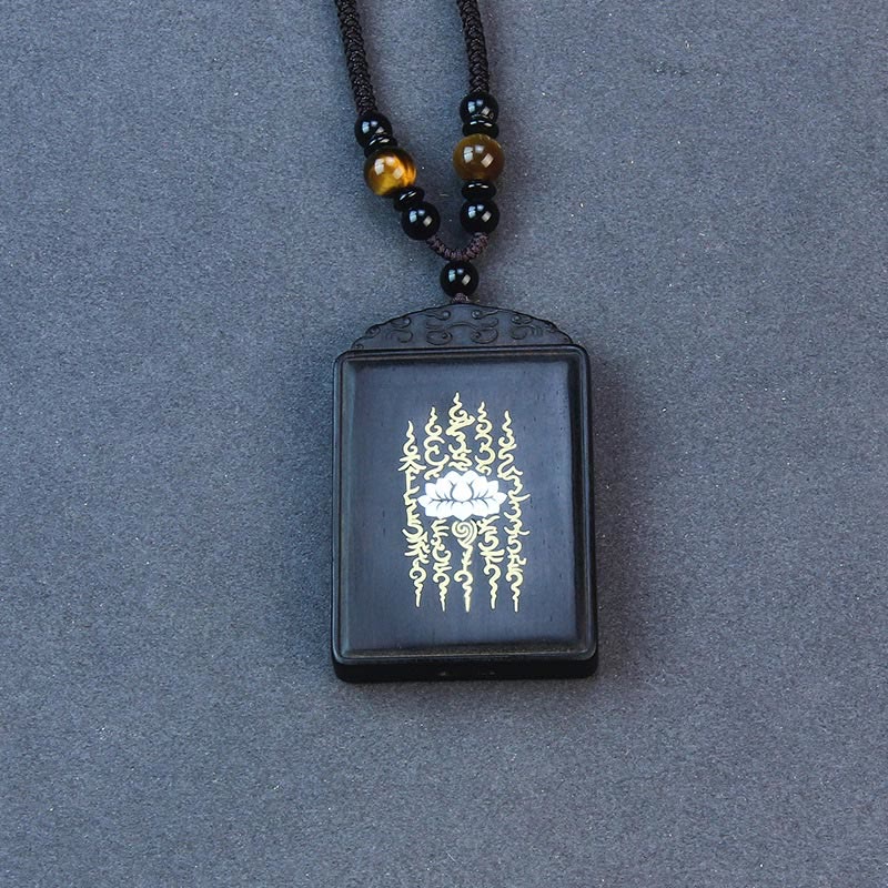 Ebony Wood Lotus Necklace 6cm | Sterling Silver Inlay