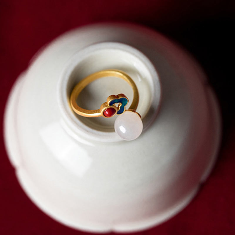 White Jade Auspicious Cloud Blessing Luck Adjustable Ring