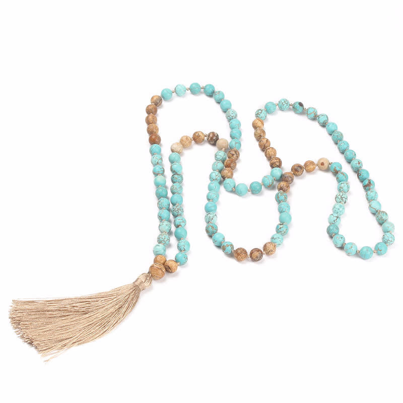 108 Beads Turquoise Picture Jasper Gemstone Mala Bracelet