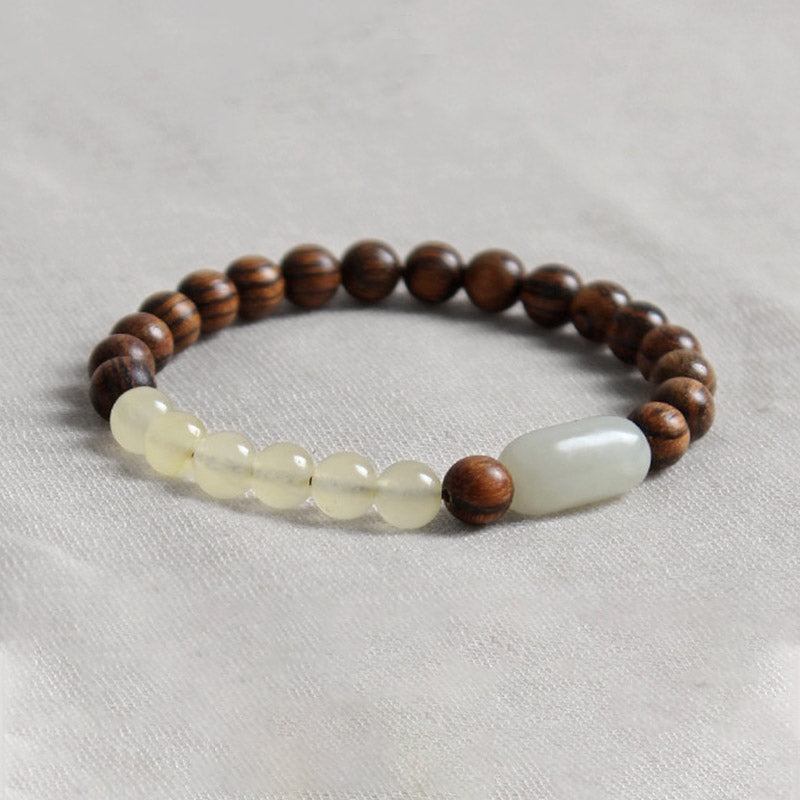 8mm Jade Sandalwood Mala Luck Abundance Bracelet