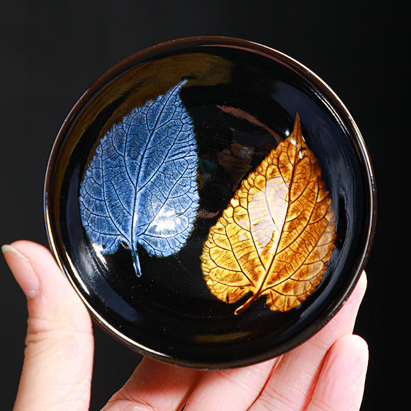 Gold Maple Leaf Jian Zhan Tenmoku Ceramic Teacup 120ml