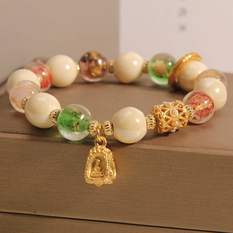 10mm Tibetan Liuli Glass Buddha Lotus Enlightenment Bracelet