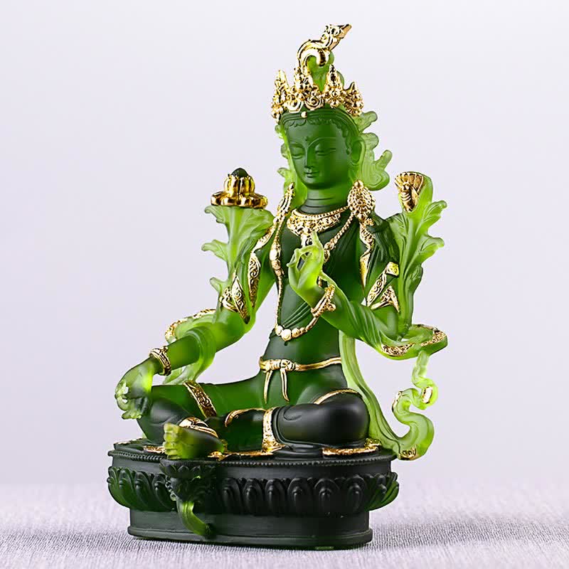 Handmade Liuli Green Tara Buddha Statue | Protection Decor