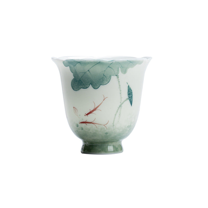 Ceramic Koi Fish Teacup 65ml Lotus Leaf Pattern