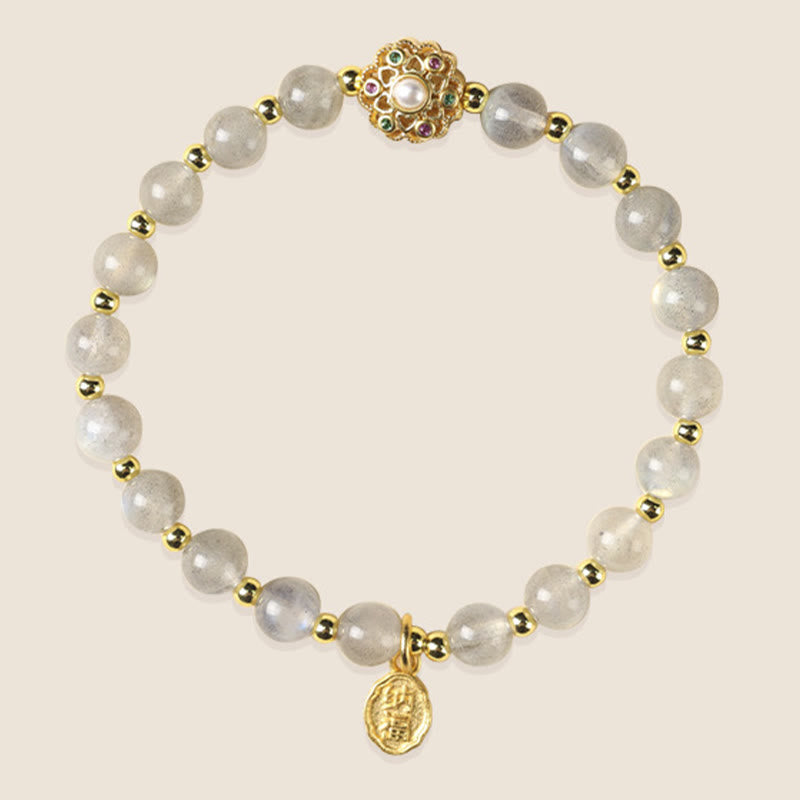 14K Gold Strawberry Quartz Spiritual Bracelet with Fu Charm