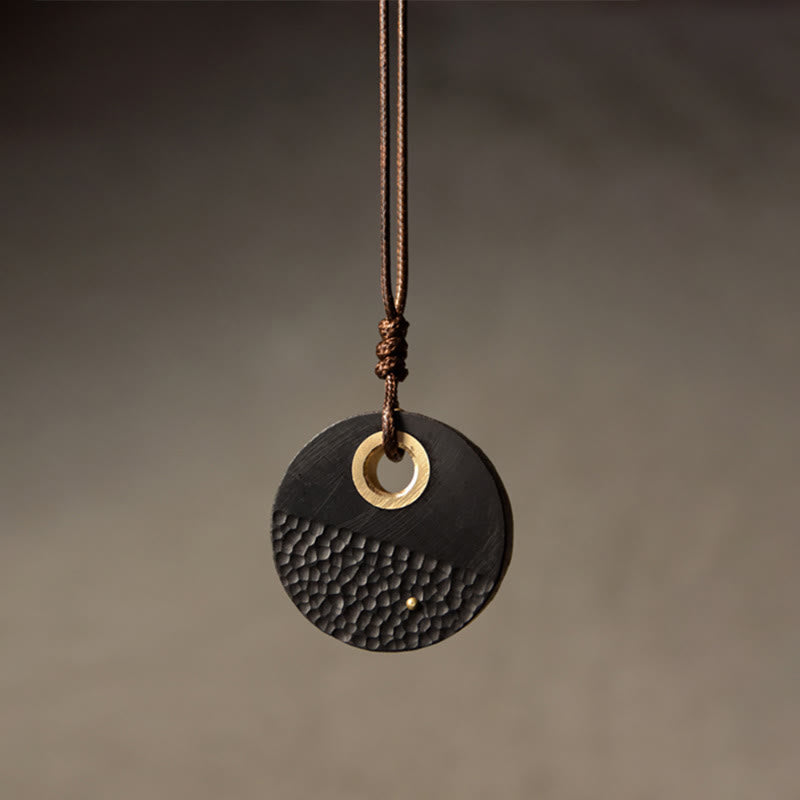 Unisex Ebony Wood Spiritual Necklace with Copper Pendant for Peace