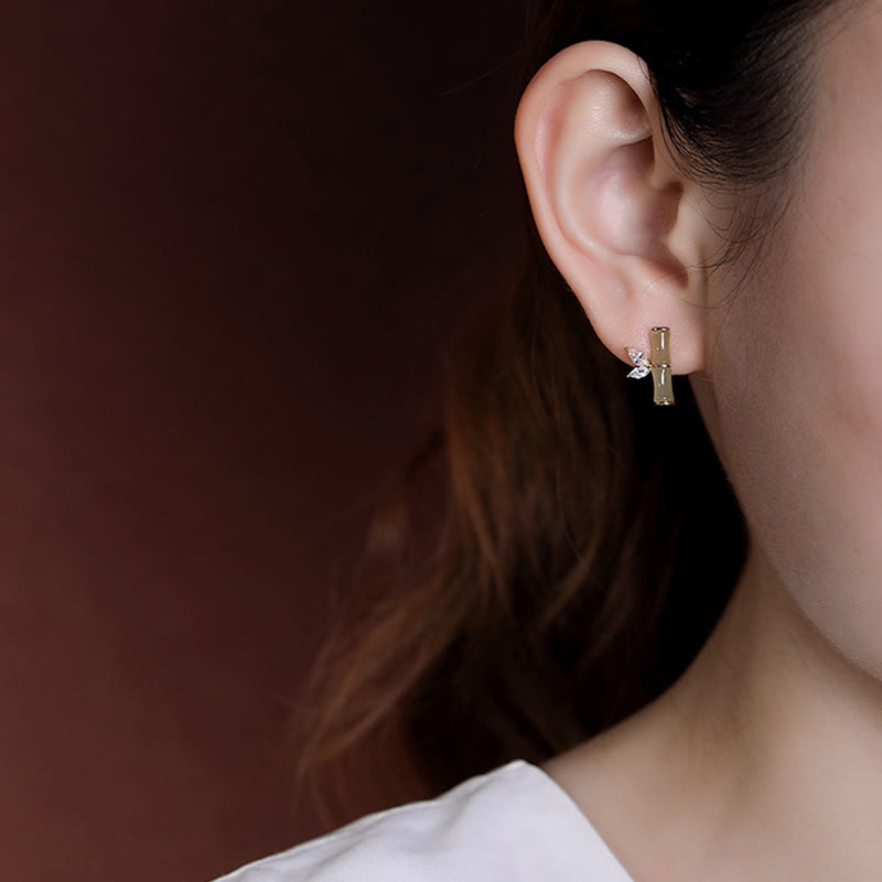 925 Sterling Silver Jade Bamboo Luck Stud Earrings