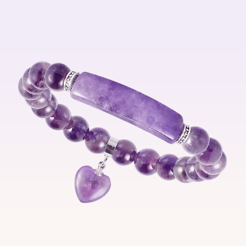8mm Amethyst Healing Beads Love Heart Bracelet for Meditation