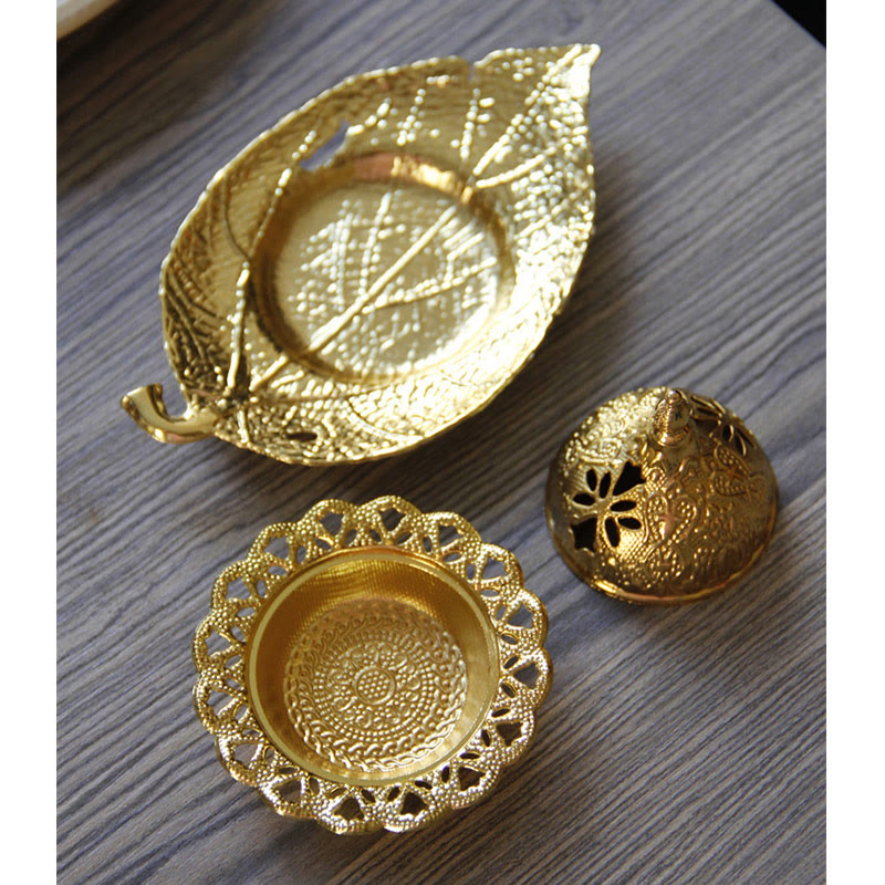 Tibetan Gold Leaf Incense Burner | Mini Meditation Coaster
