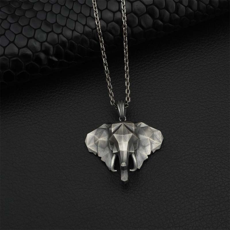 Elephant Strength Necklace in Pewter & Titanium Steel