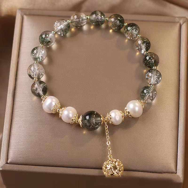 Green Phantom & Pearl Self-acceptance Bracelet 8mm Beads