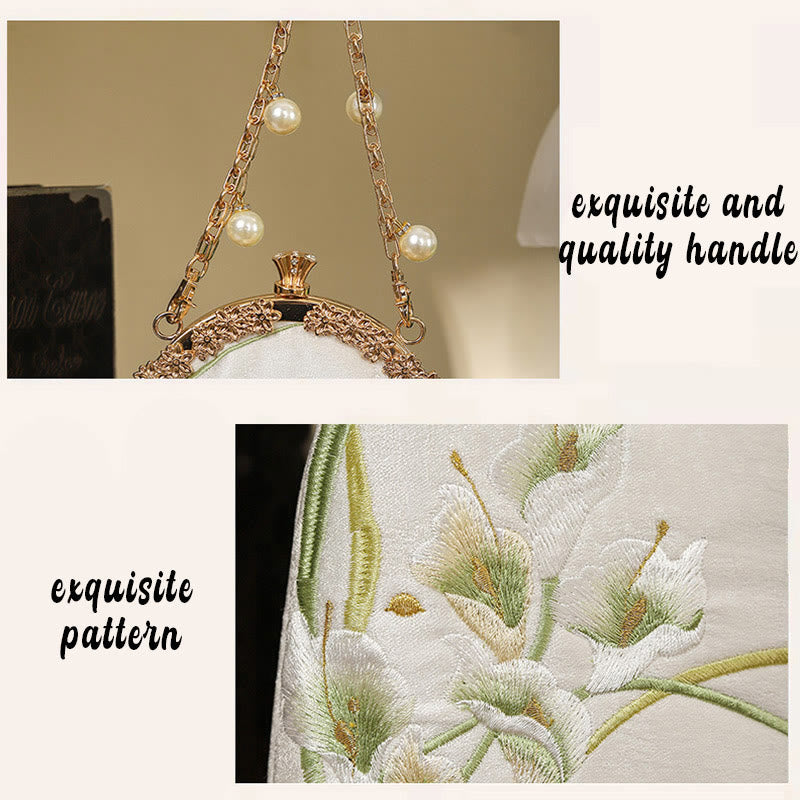 Calla Embroidery Metal Handle Crossbody Bag 15cm