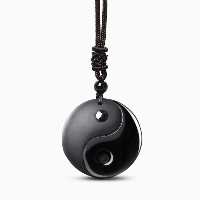 Black Obsidian Taoism Yin Yang Necklace for Purification