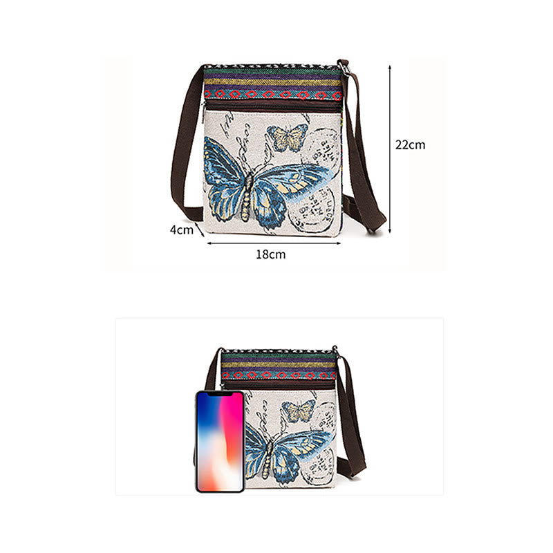 Elephant Butterfly Embroidered Spiritual Canvas Tote Bag