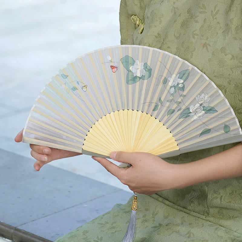 Chinese Folding Fan Jasmine Bamboo Handheld Fan 38cm
