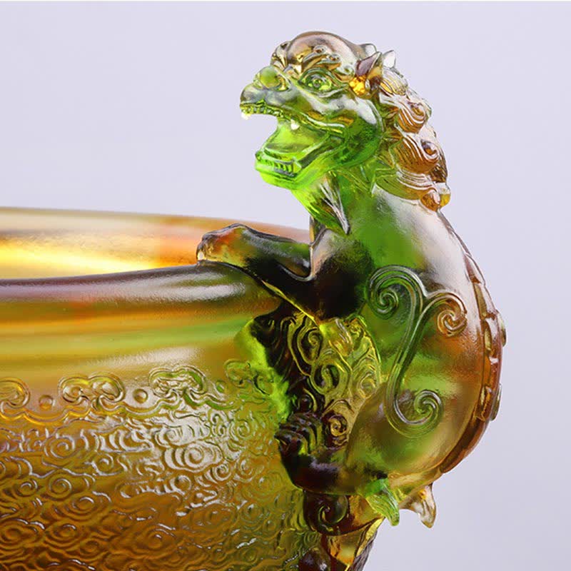 Handmade Liuli Crystal PiXiu Treasure Bowl Art Piece