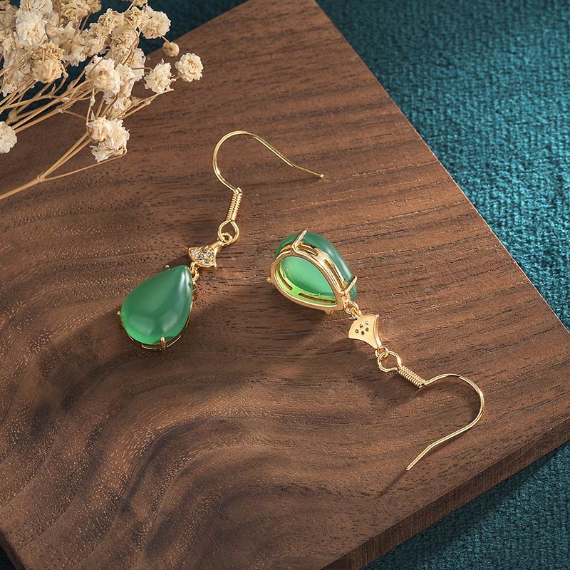 42mm Cyan Jade Drop Earrings for Success & Positive Energy