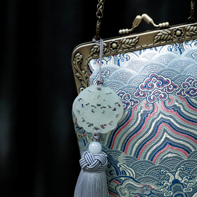 Small Blue Ocean Waves Crossbody Bag With Metal Chain