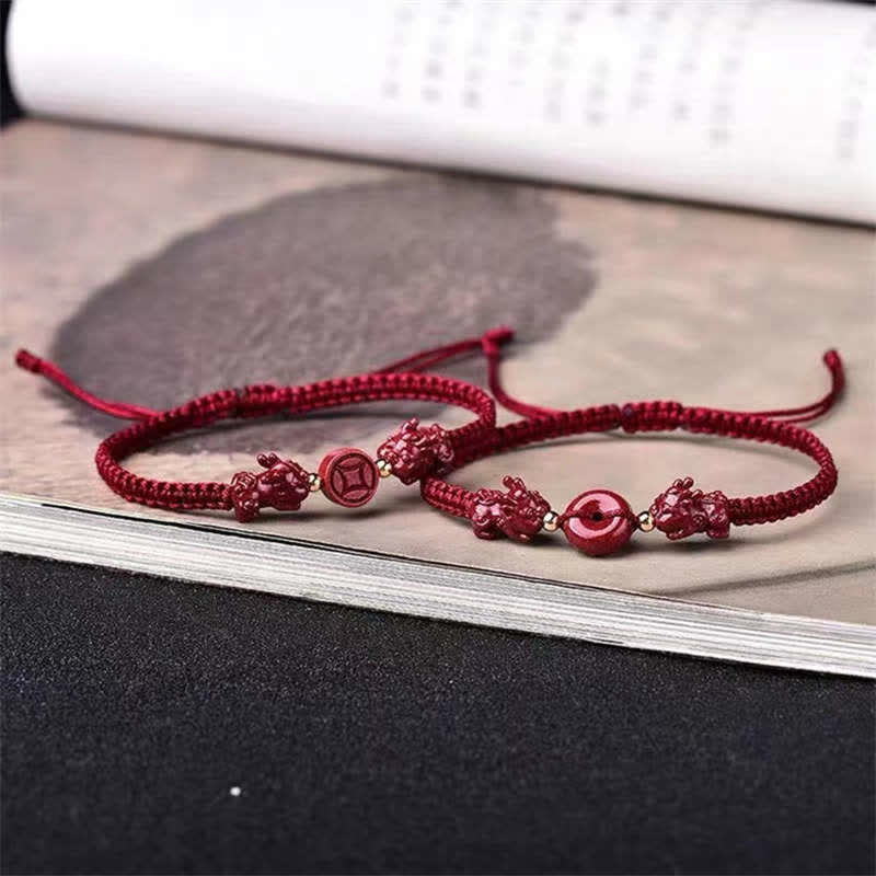 Cinnabar Pixiu Copper Coin Red String Bracelet for Wealth