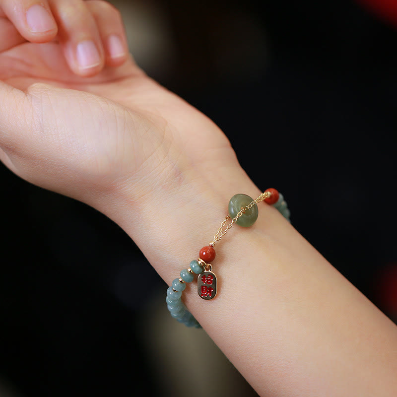 Natural Hetian Jade Peace Buckle Lucky Fortune Bracelet
