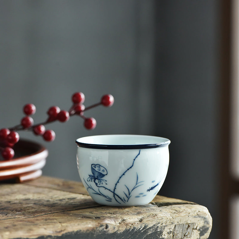 Ceramic Zen Meditation Teacup 130ml Koi Fish Lotus