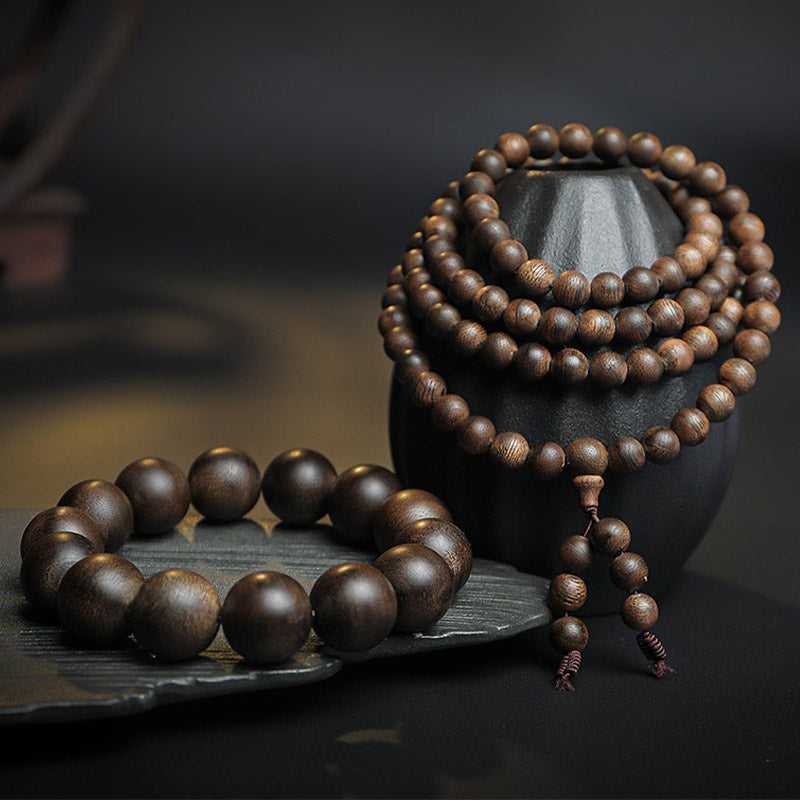 Agarwood 108 Wood Mala Beads Peace Strength Bracelet