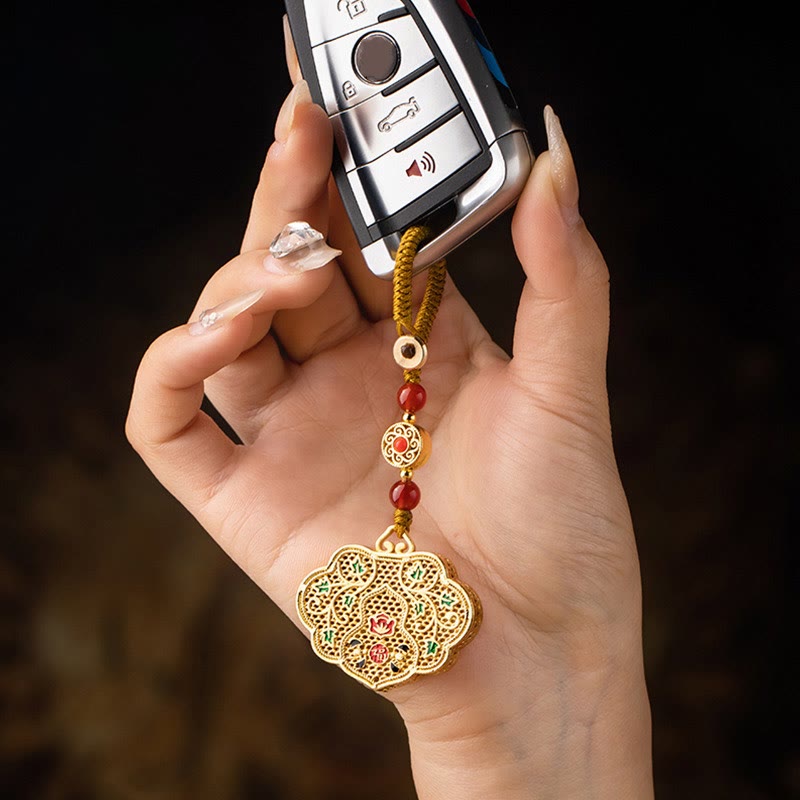 Agate Fu Character Key Chain for Good Luck & Blessing