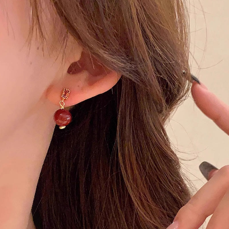 Cinnabar Earrings 925 Silver Posts & 14K Gold Calm Beads