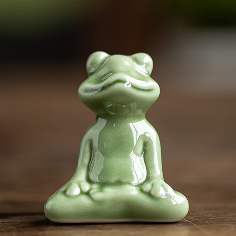 Mini Ceramic Meditation Frog Figurine for Luck & Wealth