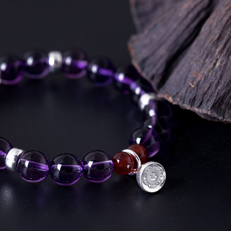 8mm Amethyst Red Agate Sterling Silver Positive Bracelet