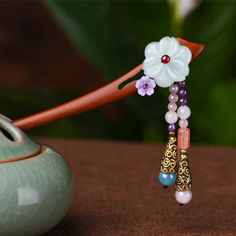 Red Sandalwood Amethyst Aventurine Protection Hairpin Chinese Style