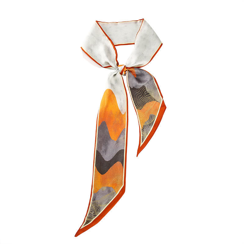 6cm x 125cm Mulberry Silk Twilly Scarf | Dunhuang Frescoes Sunset Pattern