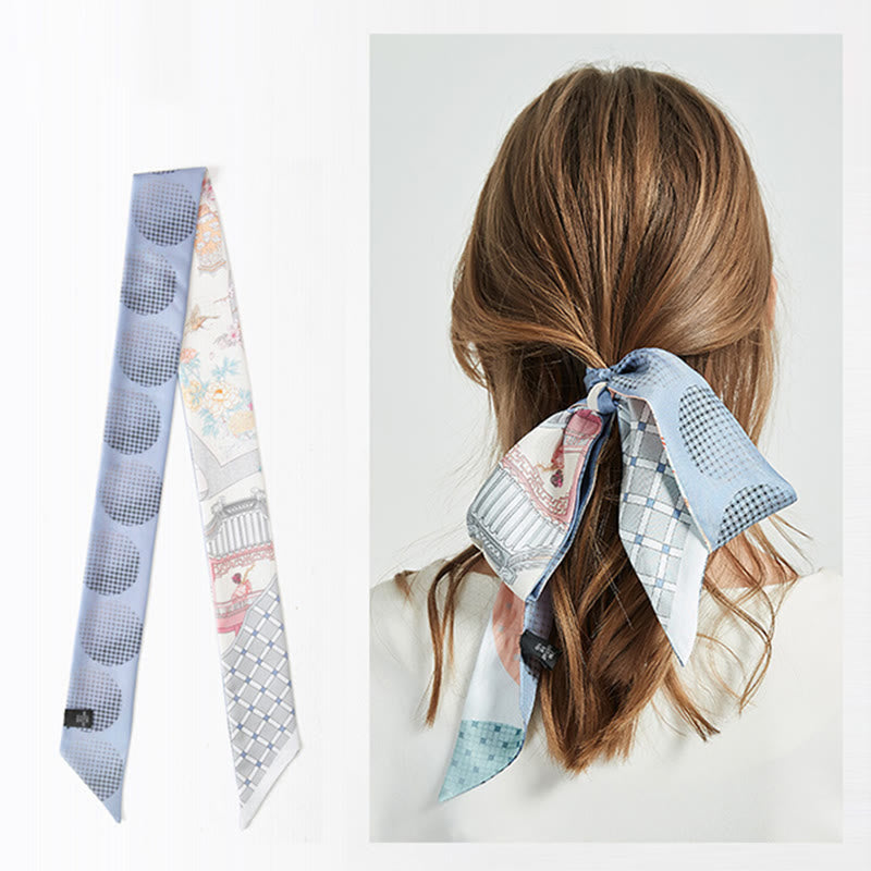 6cm x 125cm Mulberry Silk Twilly Scarf | Dunhuang Frescoes Sunset Pattern