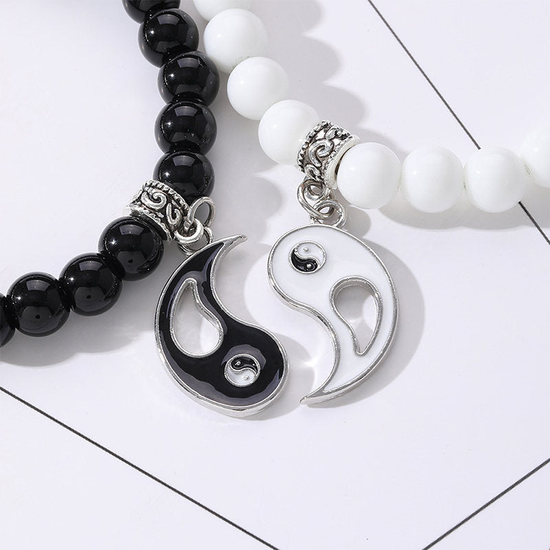 8mm Yin Yang Bracelet with Black Onyx & White Turquoise