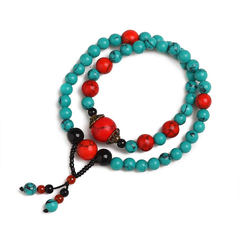 Unisex Turquoise Black Onyx Red Turquoise Protection Bracelet