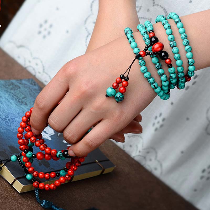 Unisex Turquoise Black Onyx Red Turquoise Protection Bracelet