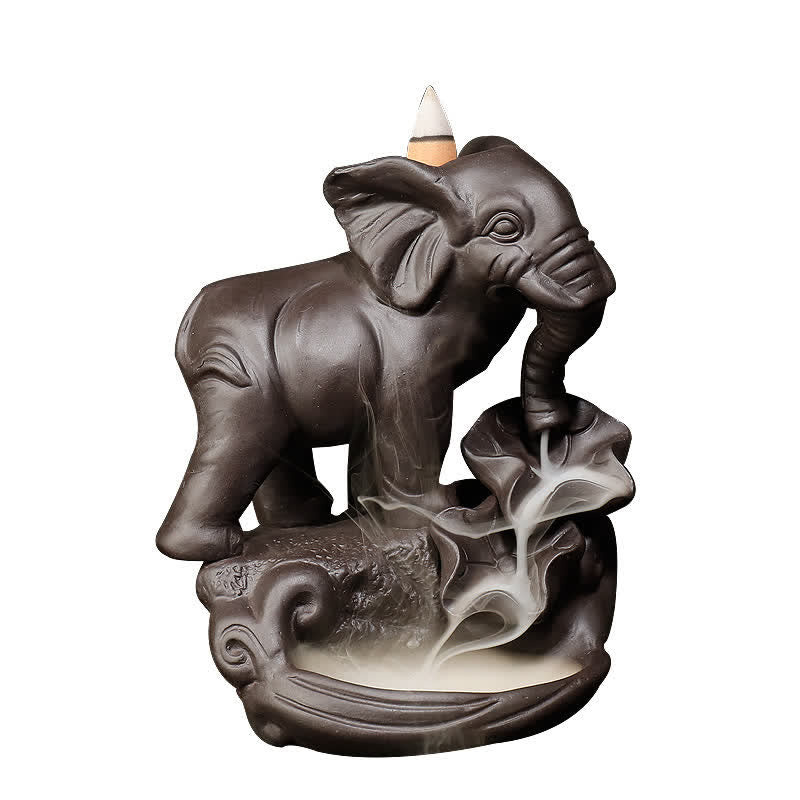 Purple Clay Tibetan Elephant Backflow Incense Burner for Peace