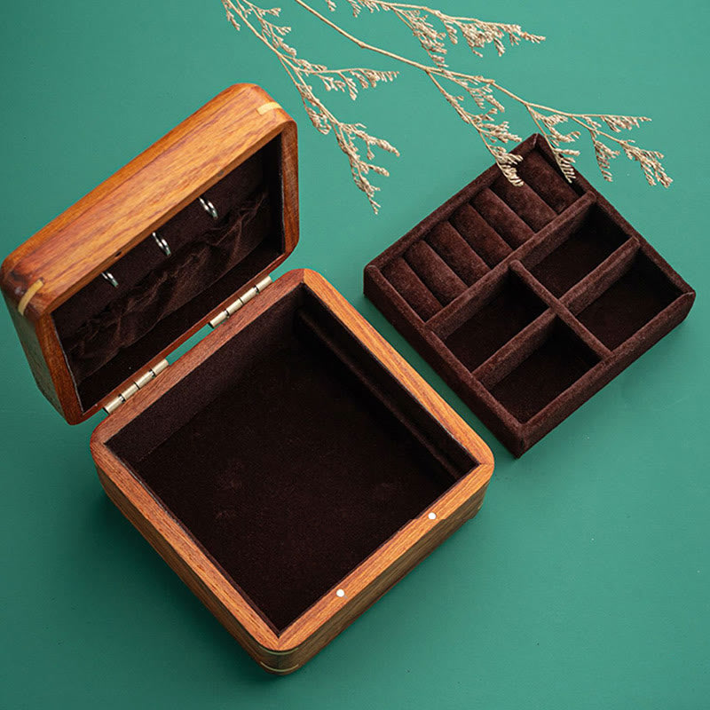 Rosewood Jewelry Box with Antique Flower Leaf Design - Handmade Storage