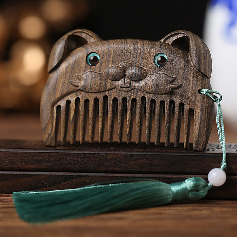 Chinese Zodiac Green Sandalwood Mini Peace Comb