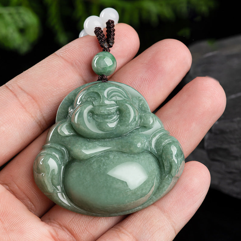 Laughing Buddha Cyan Jade Harmony Necklace