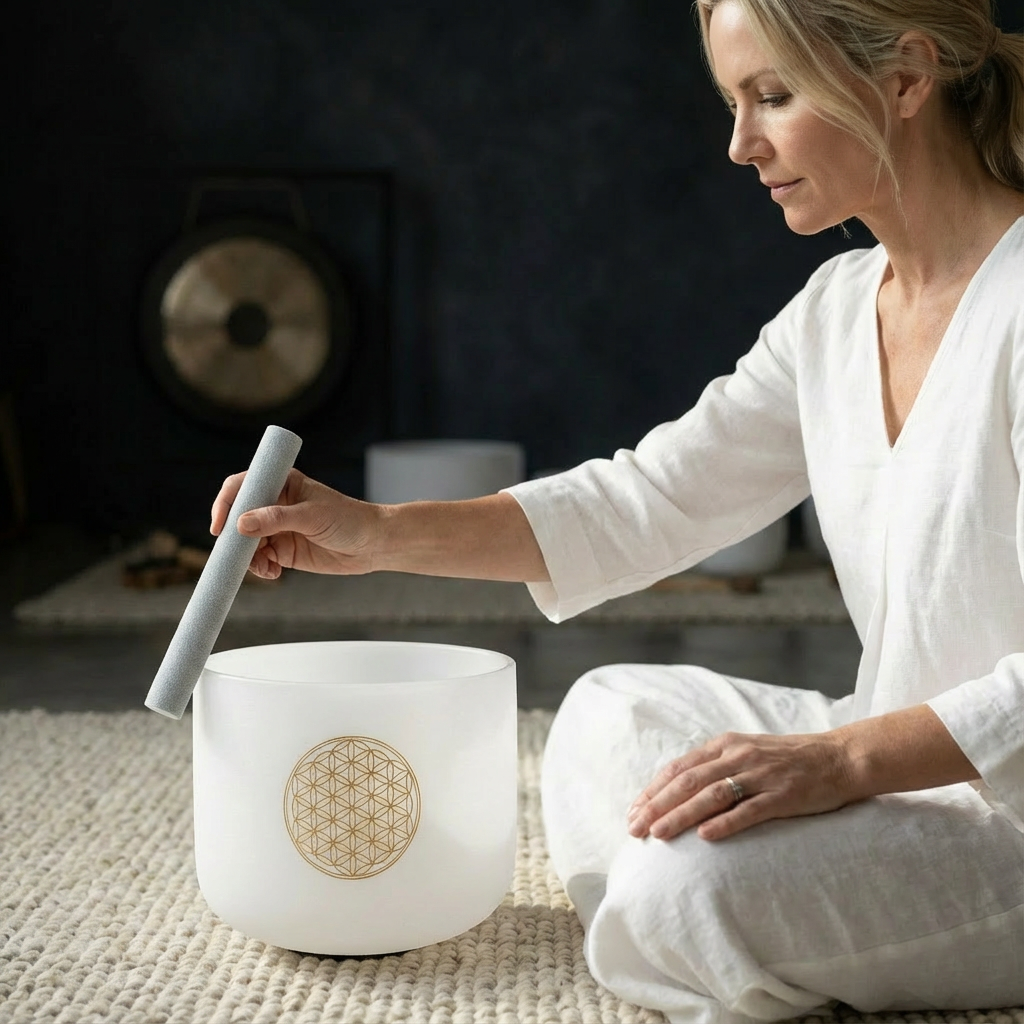 528 Hz C Note High C Flower of Life Frosted Crystal Bowl