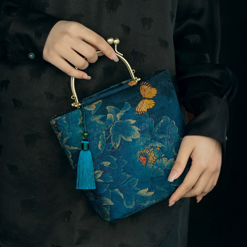 Blue Leaves Butterfly Spiritual Jewelry Bag 19cm | Healing Sounds